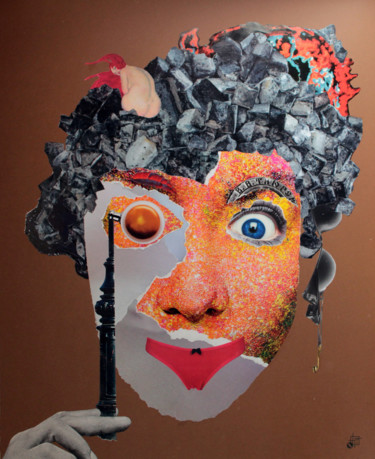 Collages getiteld "A LADY WITH MONOCLE" door Oleg Grachev, Origineel Kunstwerk