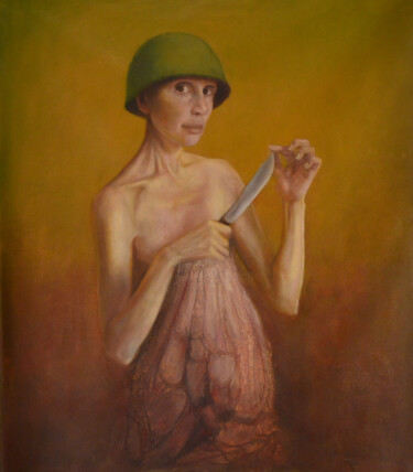 Painting titled "The girl with a kni…" by Oleg Radvan, Original Artwork, Oil