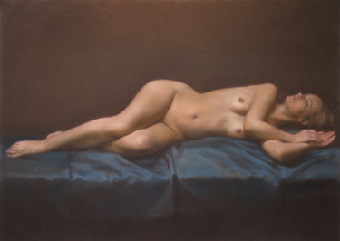 Painting titled "Reclining nude." by Oleg Sergeev, Original Artwork, Pastel