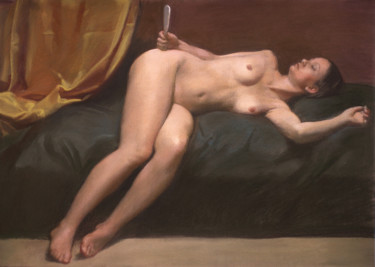 Painting titled "Nude with mirror" by Oleg Sergeev, Original Artwork, Pastel