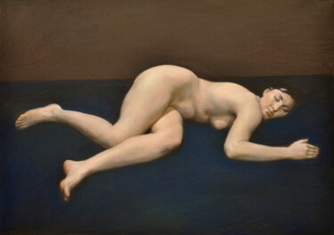 Pittura intitolato "Lying on blue" da Oleg Sergeev, Opera d'arte originale, Pastello