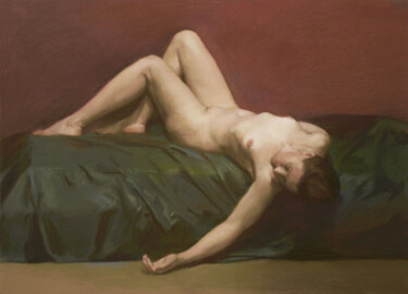 Peinture intitulée "Lying on green" par Oleg Sergeev, Œuvre d'art originale, Pastel