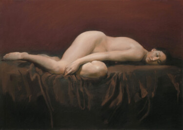 Peinture intitulée "Sleeping on brown" par Oleg Sergeev, Œuvre d'art originale, Pastel