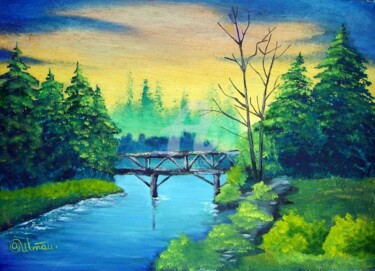Painting titled "Мост" by Oleg Shtompel, Original Artwork, Oil