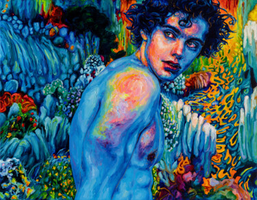 Painting titled "Blue Guy" by Oleksandr Balbyshev, Original Artwork, Oil Mounted on Wood Stretcher frame