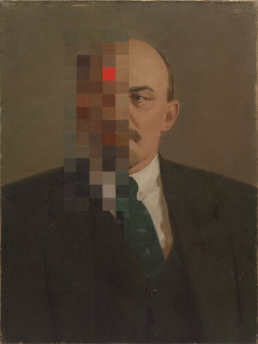 Schilderij getiteld "Recycled Lenin #3" door Oleksandr Balbyshev, Origineel Kunstwerk, Olie Gemonteerd op Frame voor houten…