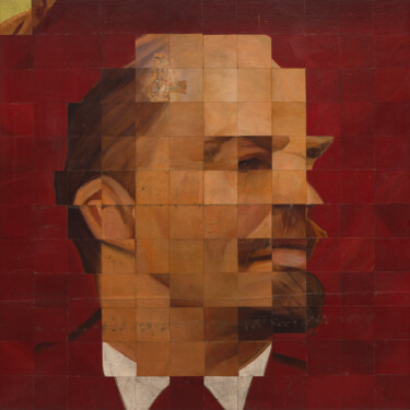 Painting titled "Recycled Lenin #17" by Oleksandr Balbyshev, Original Artwork, Oil Mounted on Wood Stretcher frame