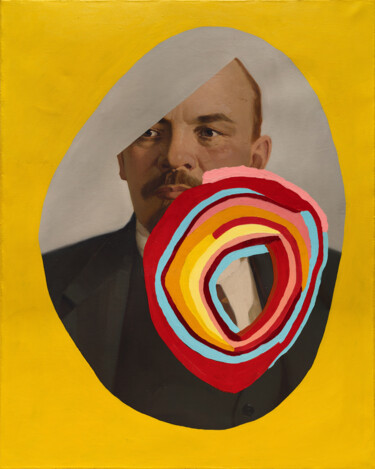 Schilderij getiteld "Recycled Lenin #22" door Oleksandr Balbyshev, Origineel Kunstwerk, Olie Gemonteerd op Frame voor houten…