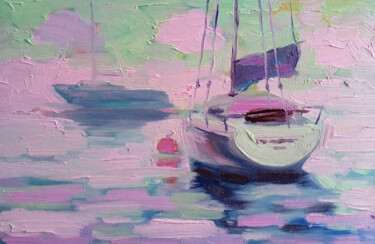 Peinture intitulée "Yachts" par Oleksandr Bohomazov, Œuvre d'art originale, Huile