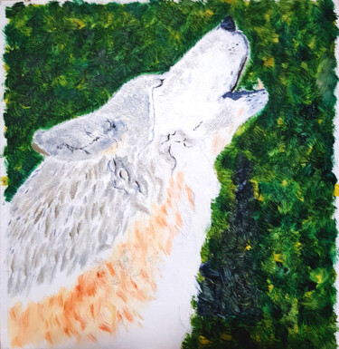 Peinture intitulée "Howling wolf" par Oleksandr Chebotarov, Œuvre d'art originale, Huile