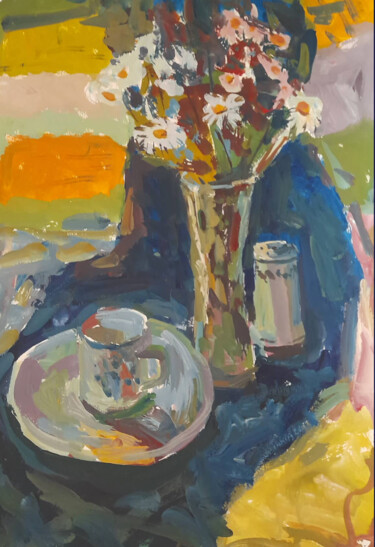 Malerei mit dem Titel "summer tea party" von Oleksandr Chornyi, Original-Kunstwerk, Gouache