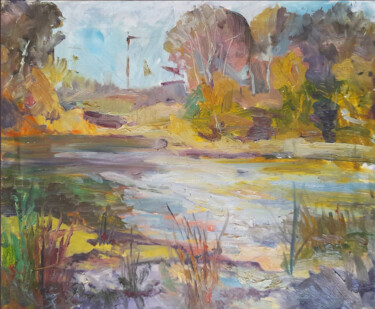 Painting titled "On the rive" by Oleksandr Chornyi, Original Artwork, Oil