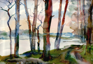 Painting titled "Young spring in the…" by Oleksandr Desiat, Original Artwork, Watercolor