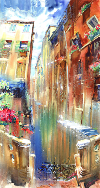 Painting titled "Sunny day in Venice" by Oleksandr Desiat, Original Artwork, Watercolor