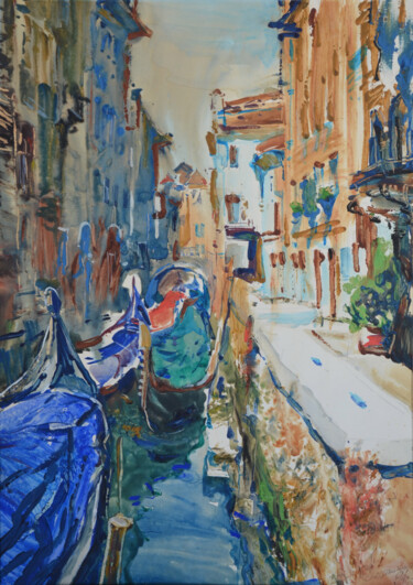 Pintura titulada "Venice. Calm sunny…" por Oleksandr Desiat, Obra de arte original, Acuarela