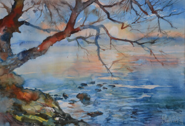 Peinture intitulée "Old oak tree on sto…" par Oleksandr Desiat, Œuvre d'art originale, Aquarelle