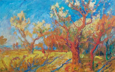 Painting titled "Blooming valley" by Oleksandr Khrapachov, Original Artwork, Oil