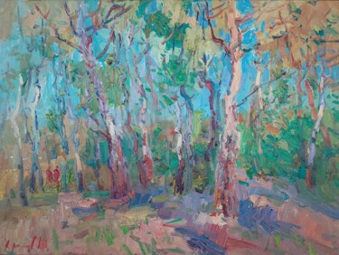 Painting titled "Birch grove" by Oleksandr Khrapachov, Original Artwork, Oil
