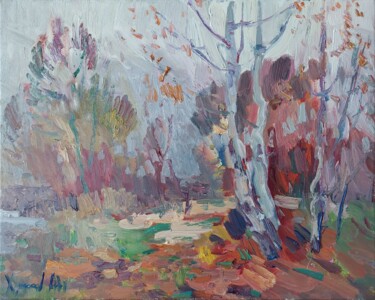 Painting titled "Birches" by Oleksandr Khrapachov, Original Artwork, Oil