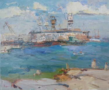 Painting titled "Port. Kerch." by Oleksandr Khrapachov, Original Artwork, Oil