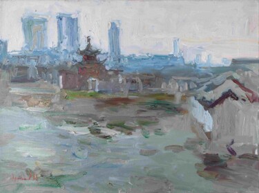 Painting titled "Among the houses. S…" by Oleksandr Khrapachov, Original Artwork, Oil