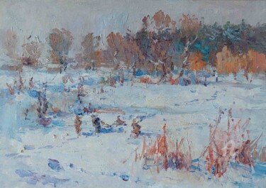 Картина под названием "Winter. Lake. _" - Oleksandr Khrapachov, Подлинное произведение искусства, Масло