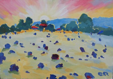 Pittura intitolato "Sunrise on the necr…" da Oleksandr Pavlenko, Opera d'arte originale, Olio