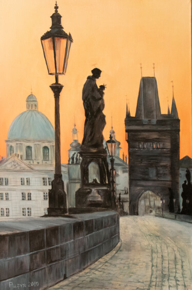 Painting titled "Prague. Le Pont Cha…" by Oleksandr Puzyr, Original Artwork, Oil