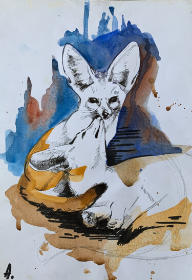 Картина под названием "Фенеки" - Олександра Бєляєва, Подлинное произведение искусства, Акварель