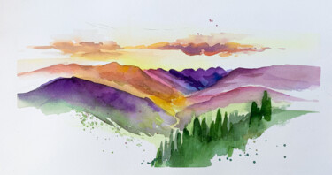 Картина под названием "Mountain landscape" - Олександра Бєляєва, Подлинное произведение искусства, Акварель