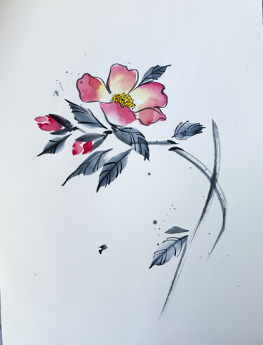 Pintura intitulada "camellia" por Oleksandra Bieliaieva, Obras de arte originais, Aquarela