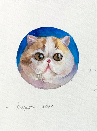 Картина под названием "Cat" - Олександра Бєляєва, Подлинное произведение искусства, Акварель