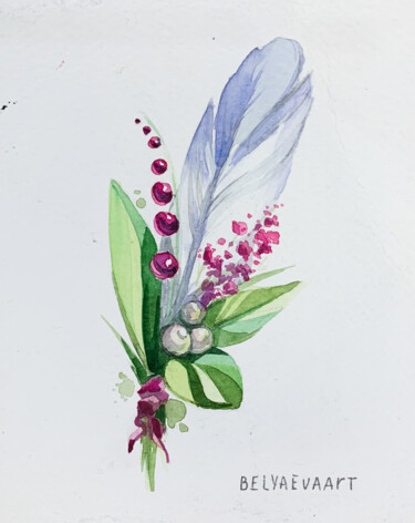Painting titled "Tiny bouquet with w…" by Oleksandra Bieliaieva, Original Artwork, Watercolor