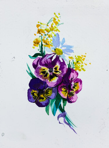 Painting titled "Tiny bouquet with p…" by Oleksandra Belyaeva, Original Artwork, Watercolor