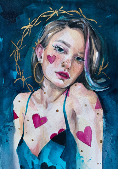 Картина под названием "Girl" - Олександра Бєляєва, Подлинное произведение искусства, Акварель