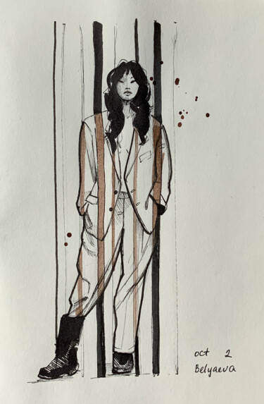 Drawing titled "suit" by Oleksandra Belyaeva, Original Artwork, Ink