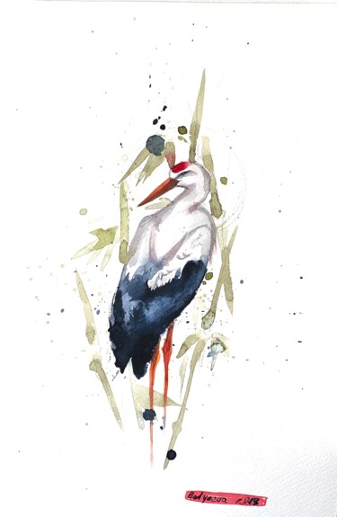 Painting titled "crane" by Oleksandra Bieliaieva, Original Artwork, Watercolor