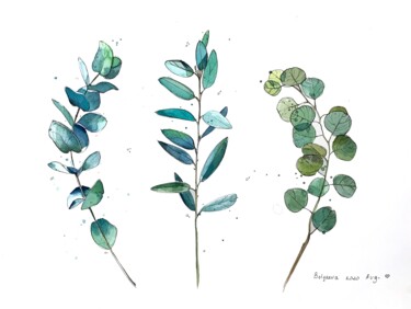 Peinture intitulée "eucalyptus" par Oleksandra Bieliaieva, Œuvre d'art originale, Aquarelle