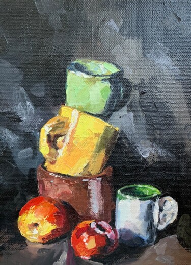 Painting titled "Cups" by Oleksandra Bieliaieva, Original Artwork, Oil