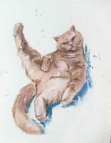 Desenho intitulada "Cat." por Oleksandra Bieliaieva, Obras de arte originais, Aquarela