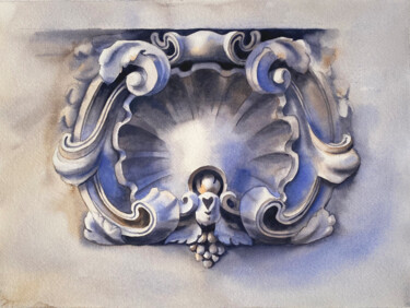 Painting titled "Royal Blue Cartouche" by Oleksandra Hoha, Original Artwork, Watercolor