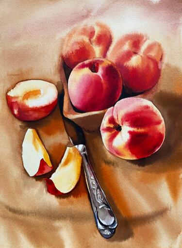 Painting titled "Hairy peaches" by Oleksandra Hoha, Original Artwork, Watercolor