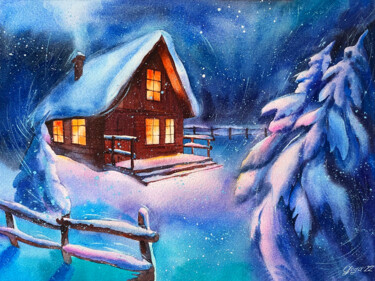 Schilderij getiteld "Ukrainian winter" door Oleksandra Hoha, Origineel Kunstwerk, Aquarel
