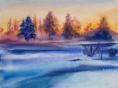 Painting titled "Snowy canvas" by Oleksandra Hoha, Original Artwork, Watercolor