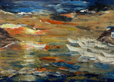Peinture intitulée "Bateaux de Bretagne" par Oleksandra Horscroft, Œuvre d'art originale, Acrylique