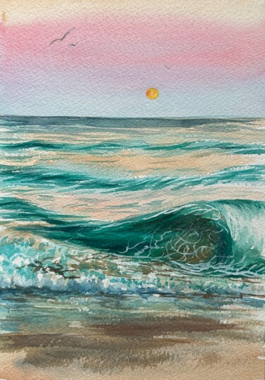 Painting titled "Pink sunset" by Oleksandra Padushyna, Original Artwork, Watercolor