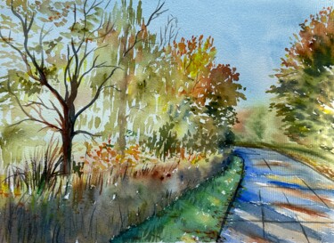 Картина под названием "A sunny autumn day…" - Oleksandra Padushyna, Подлинное произведение искусства, Акварель