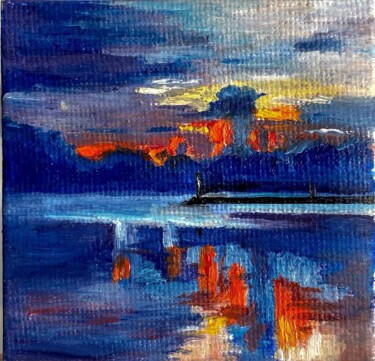 Painting titled "Powerful sky" by Oleksandra Velychko, Original Artwork, Oil