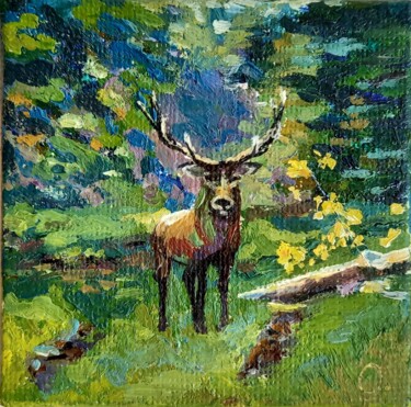 Malerei mit dem Titel "Deer" von Oleksandra Velychko, Original-Kunstwerk, Öl