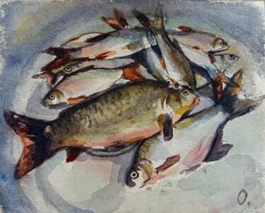 Painting titled "fish" by Oleksandra Velychko, Original Artwork, Watercolor